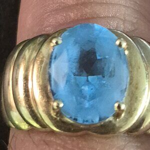 10K Gold Ring – 3 Carat Oval Cut Aquamarine  Gemstone